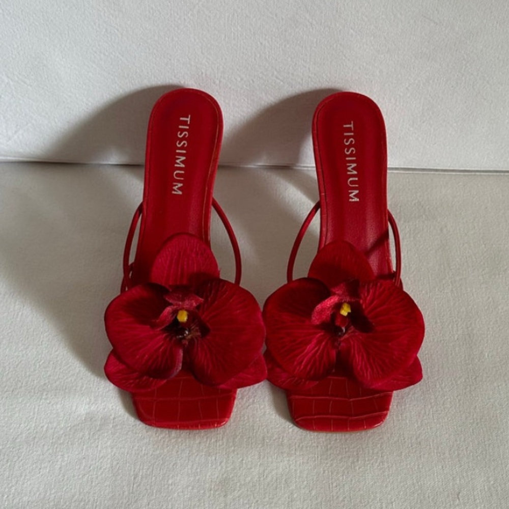 Red Floral Orchid Sandal Heels